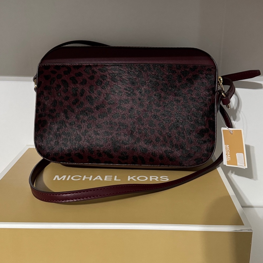Michael Kors Dark Red / burgundy/ oxblood jet set Animal Print Crossbody Bag - Picture 12 of 16